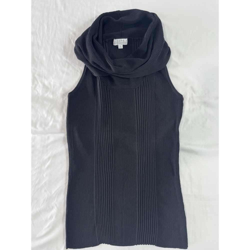 Joseph A Black Ribbed Sleeveless Cowl Neck Sweater Top XL Knit Minimalist Chic
